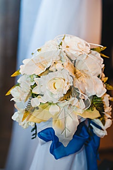 Head table for newlyweds at the wedding hall