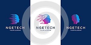 Head tech logo collection, digital brain logo design