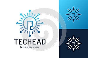 Head Tech logo, Pixel Head logo concept vector, Robotic Technology Logo template designs vector illustration