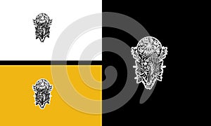 head tiger and eagle vector line art design