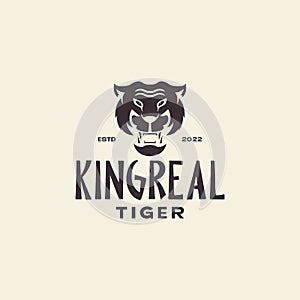 Head tiger forest vintage logo design vector graphic symbol icon illustration creative idea
