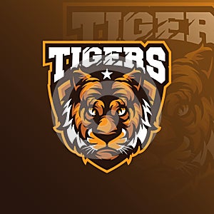 Head tiger mascot logo design vector with badge emblem concept