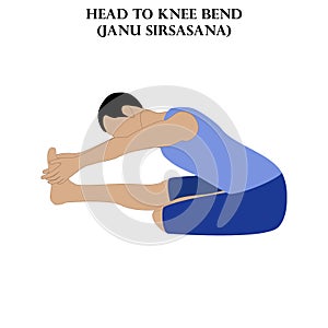 Head to knee bend yoga workout. Janu Sirsasana. Man doing yoga illustration