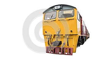 Head train hauled diesel electric locomotive with isolated white background