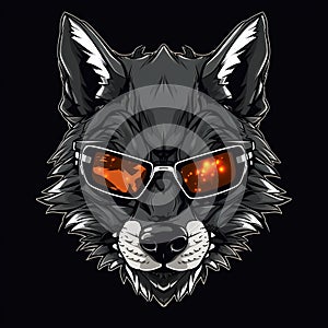 head of trophical style of wolf wearing futuristic sunglasses, annoying expression. Generative Ai photo