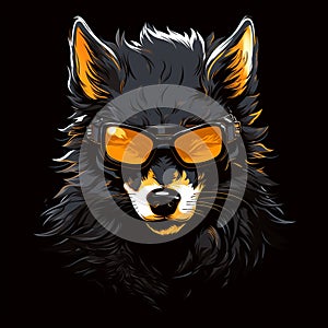 head of trophical style of wolf wearing futuristic sunglasses, annoying expression. Generative Ai photo