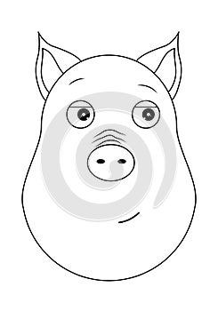 Head of trusting pig in outline style. Kawaii animal.