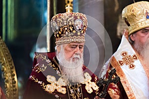 The head of the Ukrainian Orthodox Church of the Kiev Patriarchate, Patriarch Filaret in the Volodymyrsky Cathedral