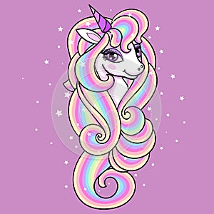 The head of a unicorn with a long mane. Vector