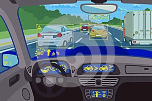 Head-up system technology in car. Vector illustration