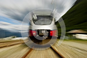 Head on view of fast train