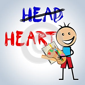 Head Vs Heart Words Portrays Emotion Concept Against Logical Thinking - 3d Illustration