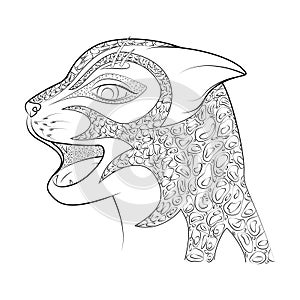 The head of a wild cat. Zen Tangle Cheetah. Coloring book for adults.