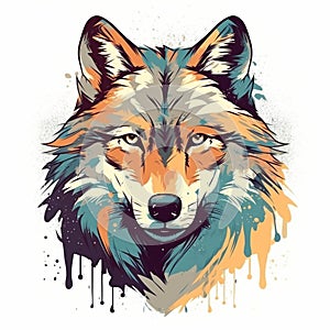 The head of a wolf on a white background with double exposure. Retro design graphic element