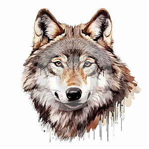 The head of a wolf on a white background with double exposure. Retro design graphic element