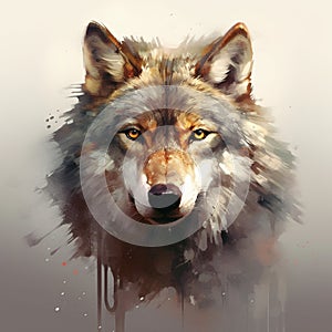 The head of a wolf on a white background with double exposure. Retro design graphic element