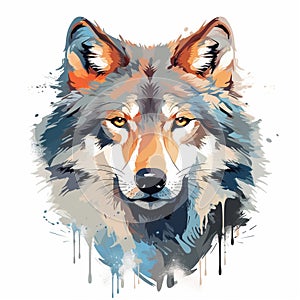 The head of a wolf on a white background with double exposure. Retro design graphic element