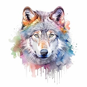 The head of a wolf on a white background with double exposure. Retro design graphic element