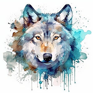 The head of a wolf on a white background with double exposure. Retro design graphic element