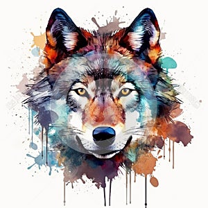 The head of a wolf on a white background with double exposure. Retro design graphic element