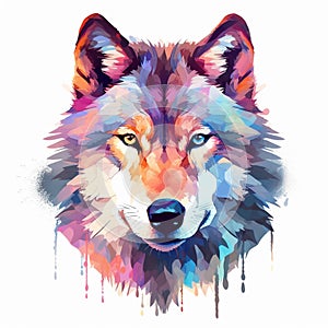 The head of a wolf on a white background with double exposure. Retro design graphic element