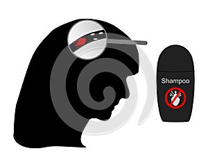 Head of woman, louse, nit and shampoo photo