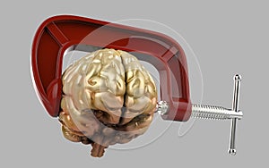 Headache brain in a clamp isolated photo