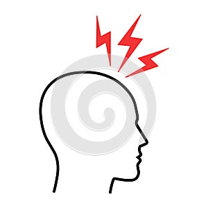 Headache icon in linear style. Pain in the head.