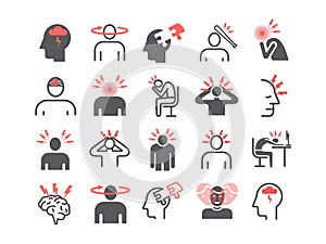 Headache icons. Symptoms. Vector signs for web.