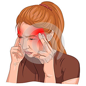 Headache illustrated on a woman body with red designation photo