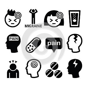 Headache migraine icons set