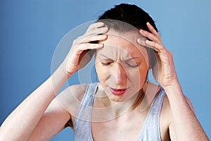 Headache migraine woman work illness flu cold