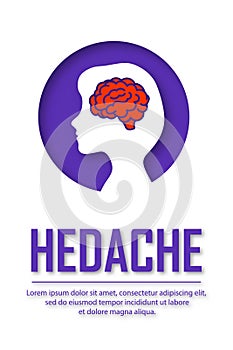 Headache poster. Conceptual illustration of migraine in people of different ages. White poster with a silhouette of a child.