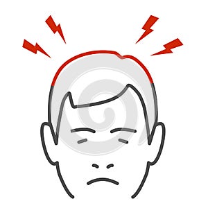 Headache thin line icon, Body pain concept, Lightnings above mans head sign on white background, person man with