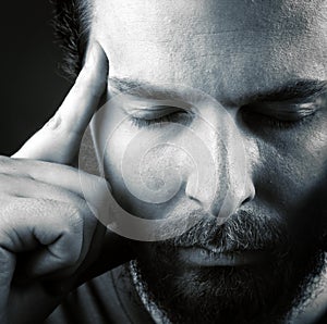 Headache or think meditation concept