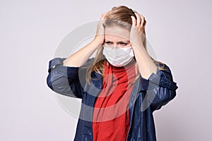 Headache. Young girl. White background