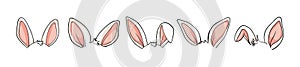 Headband with Easter bunny ears. Collection of line drawings of bunny ears. Flat cartoon vector illustration isolated on