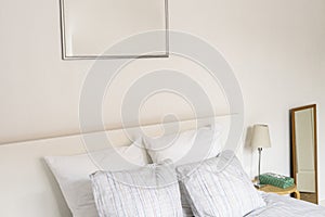 Headboard. bedroom in bright apartment