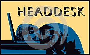 Headdesk! Stressed businessman banging head against desk