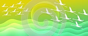 Header Background Green Yellow  Gradient Flamingo Birds  Flying