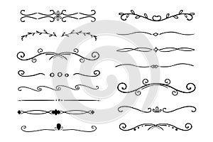 Header divider swirl doodle ethnic border separator flourish collection isolated on white background. embelish ornament