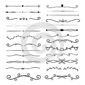 Header divider swirl doodle ethnic border separator flourish collection isolated on white background. embelish ornament