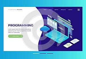 Header for website. Homepage. Concept of web development, programming and coding.