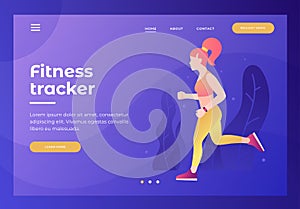 Header for website with picture of athletic girl on run with tracker. Cardio exercises.
