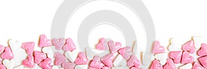 Header, white and pink sugar hearts with copyspace