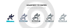 Headfirst to water icon in different style vector illustration. two colored and black headfirst to water vector icons designed in