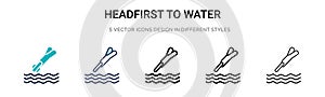 Headfirst to water icon in filled, thin line, outline and stroke style. Vector illustration of two colored and black headfirst to