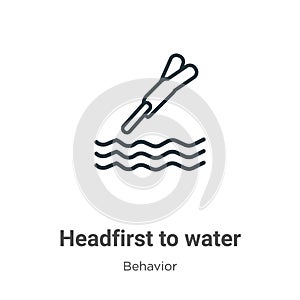 Headfirst to water outline vector icon. Thin line black headfirst to water icon, flat vector simple element illustration from