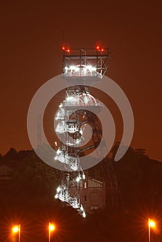 A headframe in a coal mine. An abandoned coal mine in Katowice, Poland