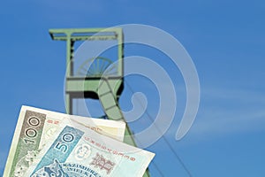 Headframe, mine and money Polish zloty PLN